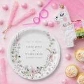 ピンク薄紫ワイルドフラワーリース結婚ズサンキュー ペーパープレート (パーティー)