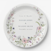 ピンク薄紫ワイルドフラワーリース結婚ズサンキュー ペーパープレート (正面)