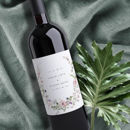 ピンク薄紫ワイルドフラワーリース結婚ズサンキュー ワインラベル