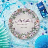 ピンク薄紫紫色の水彩フローラ誕生日 ペーパープレート (パーティー)