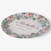 ピンク薄紫紫色の水彩フローラ誕生日 ペーパープレート (アングル)