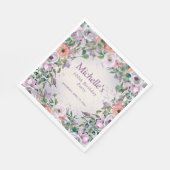 ピンク薄紫紫色の水彩フローラ100誕生日 スタンダードランチョンナプキン (角)