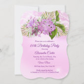 ピンク薄紫蝶フローラかわいらし誕生日パーティー 招待状 (正面)