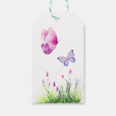 ピンク蝶かわいい紫色の女の子の赤ちゃんシャワー ギフトタグ (裏面)