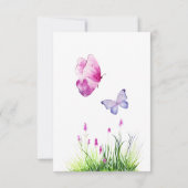 ピンク蝶かわいい紫色の女の子の赤ちゃんシャワー サンキューカード (裏面)