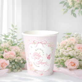 ピンク蝶の花のリボン ベビーシャワー 紙コップ