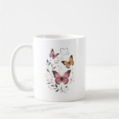 ピンク蝶の花の植物デザイン コーヒーマグカップ (左)