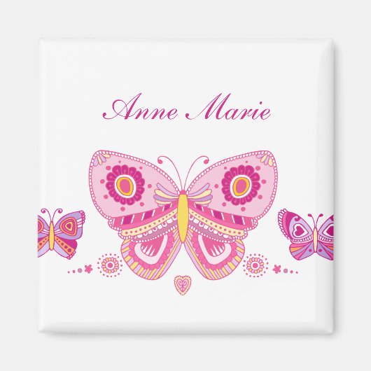 ピンク蝶カスタム文字 マグネット (正面)
