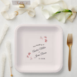 ピンク蝶ガーデンロマンチックシンプルな結婚の ペーパープレート