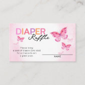ピンク蝶ガールズベビーシャワーおむつラッフル エンクロージャーカード (正面)