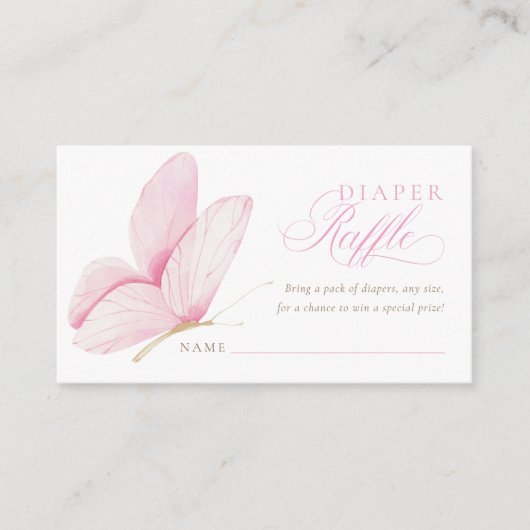 ピンク蝶ガールベビーシャワーオムツラッフル エンクロージャーカード (正面)