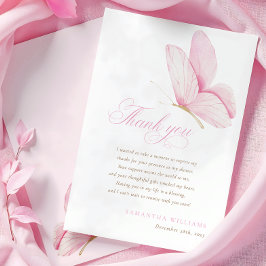 ピンク蝶ガールベビーシャワーサンキューカード サンキューカード