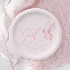 ピンク蝶ガールベビーシャワー紙プレート ペーパープレート