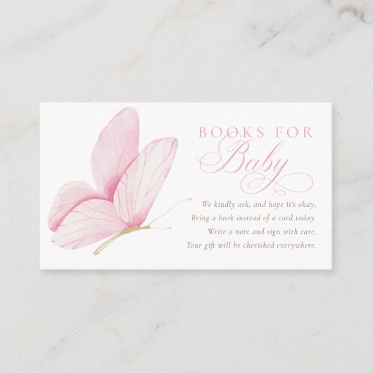 ピンク蝶ガール赤ちゃんシャワー本ベビー エンクロージャーカード (正面)