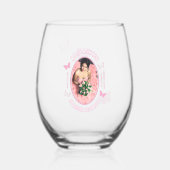 ピンク蝶キンセアニェラ ステムなしワイングラス (正面)