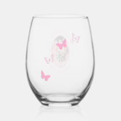 ピンク蝶キンセアニェラ ステムなしワイングラス (裏面)