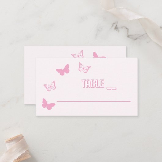 ピンク蝶キンセアニェラ プレイスカード (正面/裏面インサイチュ)