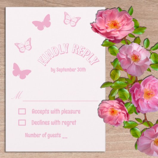 ピンク蝶キンセアニェラ 出欠カード