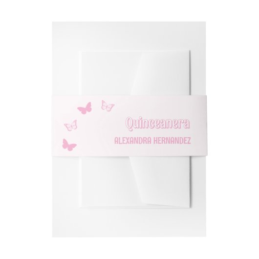 ピンク蝶キンセアニェラ 招待状ベリーバンド (正面例)