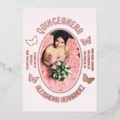 ピンク蝶キンセアニェラ 箔招待状 (正面)