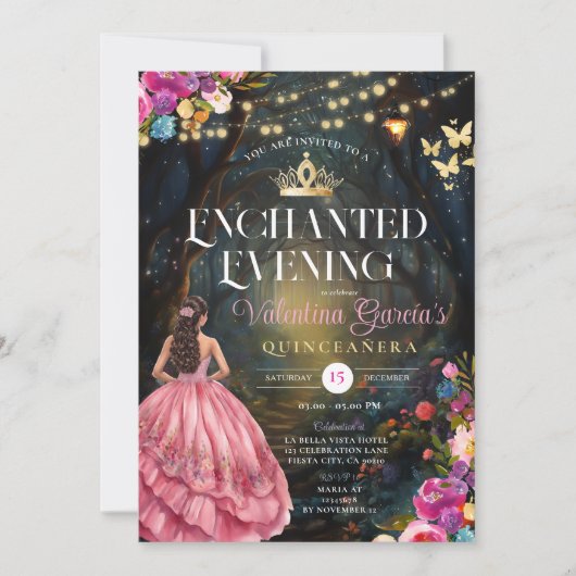 ピンク蝶キンセアニラ15アノスフラワーズ金ゴールド 招待状 (正面)