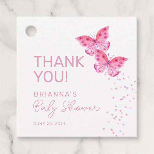ピンク蝶ツインガールズベビーシャワーありがとう フェイバータグ (正面)