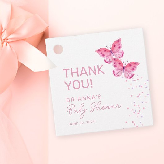 ピンク蝶ツインガールズベビーシャワーありがとう フェイバータグ