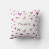 ピンク蝶パターン名前をカスタムする クッション (裏面)