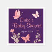 ピンク蝶フローラ紫ベビーシャワー スタンダードカクテルナプキン (正面)