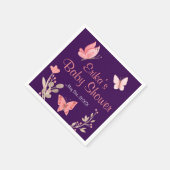 ピンク蝶フローラ紫ベビーシャワー スタンダードカクテルナプキン (角)