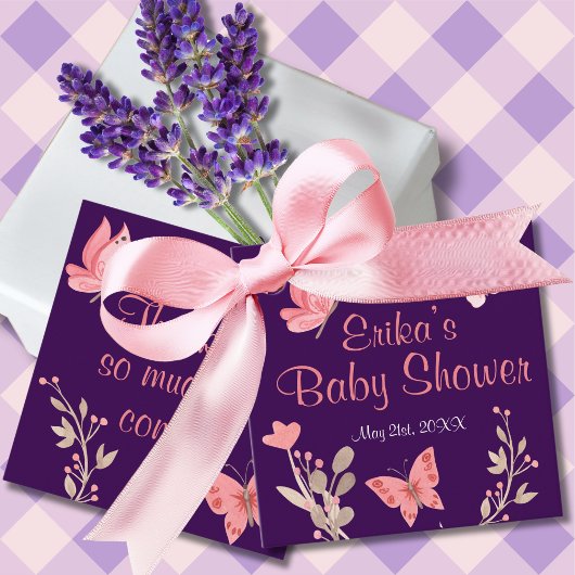 ピンク蝶フローラ紫ベビーシャワー フェイバータグ