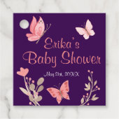 ピンク蝶フローラ紫ベビーシャワー フェイバータグ (正面)