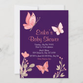 ピンク蝶フローラ紫ベビーシャワー 招待状 (正面)