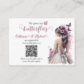 ピンク蝶フローラ結婚ズガウンブライダルシャワー エンクロージャーカード (正面)