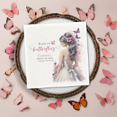 ピンク蝶フローラ結婚ズガウンブライダルシャワー スタンダードランチョンナプキン