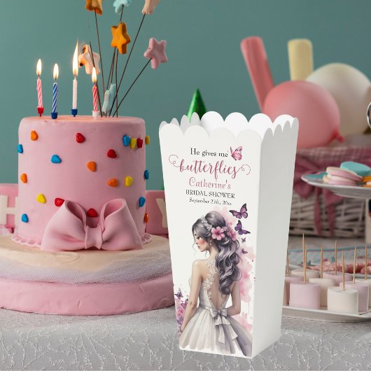 ピンク蝶フローラ結婚ズガウンブライダルシャワー フェイバーボックス