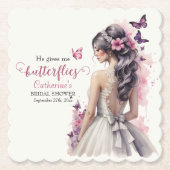 ピンク蝶フローラ結婚ズガウンブライダルシャワー ペーパーコースター (正面)