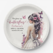 ピンク蝶フローラ結婚ズガウンブライダルシャワー ペーパープレート (正面)