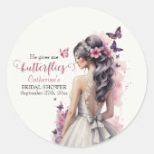 ピンク蝶フローラ結婚ズガウンブライダルシャワー ラウンドシール (正面)