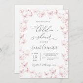 ピンク蝶ブライダルシャワー招待 招待状 (正面/裏面)