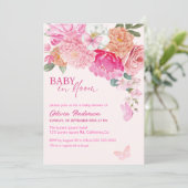 ピンク蝶ベビーで開花フローラベビーシャワー 招待状 (スタンド正面)