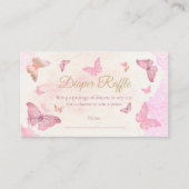 ピンク蝶ベビーシャワーおむつラッフル エンクロージャーカード (正面)