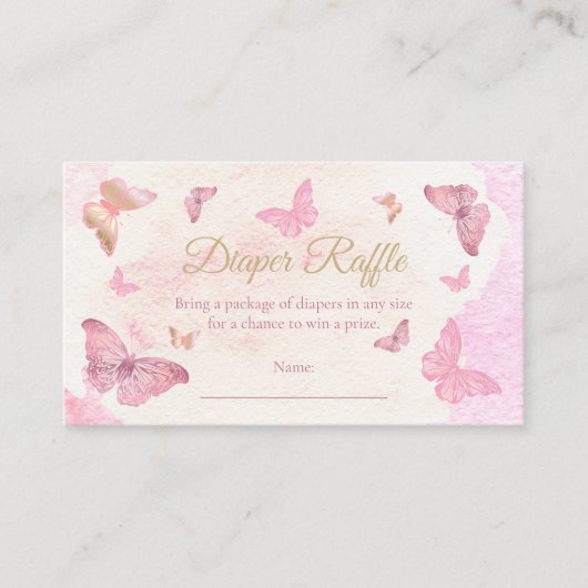 ピンク蝶ベビーシャワーおむつラッフル エンクロージャーカード (正面)