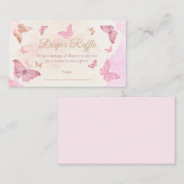 ピンク蝶ベビーシャワーおむつラッフル エンクロージャーカード