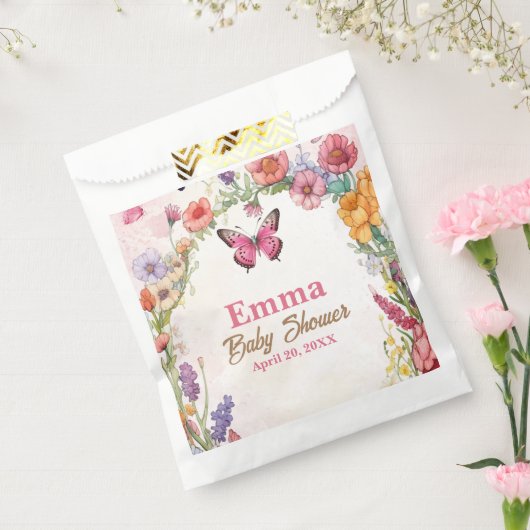 ピンク蝶ベビーシャワーフローラガーデン フェイバーバッグ (封をした状態)