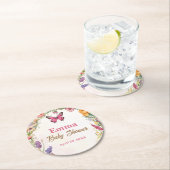 ピンク蝶ベビーシャワーフローラガーデン ラウンドペーパーコースター (インサイチュ)