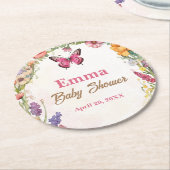 ピンク蝶ベビーシャワーフローラガーデン ラウンドペーパーコースター (アングル)