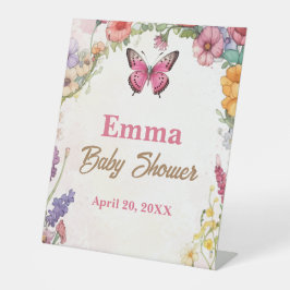 ピンク蝶ベビーシャワーフローラガーデン 台座サイン