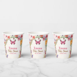 ピンク蝶ベビーシャワーフローラガーデン 紙コップ
