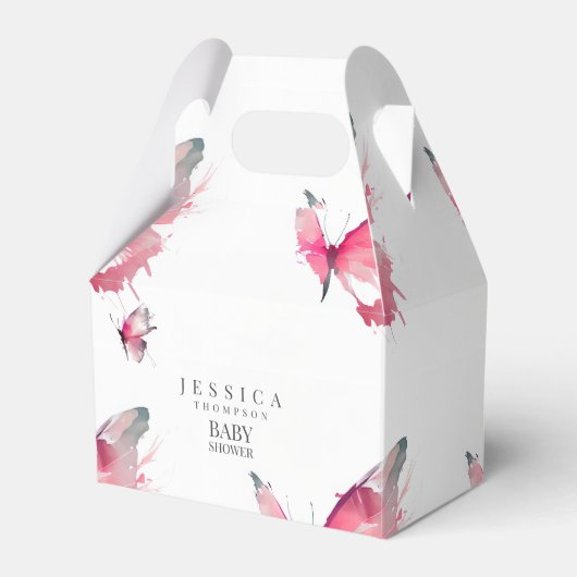ピンク蝶ホワイトベビーシャワー フェイバーボックス (正面サイド)